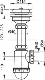 Сифон для мойки AlcaPlast с решёткой из нержавеющей стали A446-DN50/40