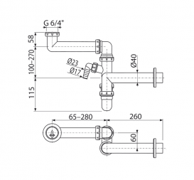 Сифон для мийки AlcaPlast зі штуцером і з накидною гайкою 6/4 