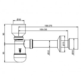 Сифон для писсуара Prevex телескопический со сливной трубой 32/50 мм 1710026