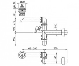 Сифон для раковины AlcaPlast dn40 со штуцером A870P-DN40
