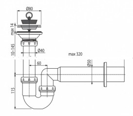 Сифон для раковины AlcaPlast с гидрозатвором A464-DN50