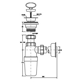 Сифон для раковины и биде McAlpine HC1L-J со сливом и пробкой 1 1/4х32мм пластик А0047304