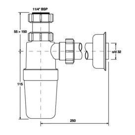 Сифон для раковини та біде McAlpine HC2J без зливу 1 1/4х32мм пластик А0047305