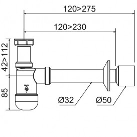 Сифон для раковины Prevex Basic телескопический c накидной гайкой 5/4 d32/50 мм PR3-B4N35-001