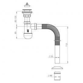 Сифон для раковины Prevex Basic телескопический 32/40 мм с резиновой пробкой PR3-D4NF3-004