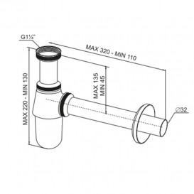 Сифон для раковины Prevex c накидной гайкой 5/4 d32 мм латунь хром A12032M-01