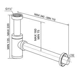 Сифон для раковины Prevex c накидной гайкой 5/4 d32 мм латунь хром A12332M-01