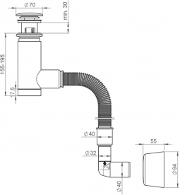 Сифон для раковины Prevex EasyClean телескопический click-clack  с гофрой 32/40 1532403