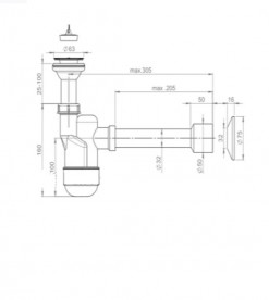 Сифон для раковины Prevex Ventloc 32/50 мм с сухим затвором и резиновой пробкой 3015001