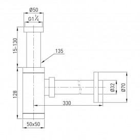 Сифон для раковини Volle з квадратної колбою латунь хром 9000.094101