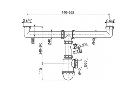 Сифон для здвоєної мийки AlcaPlast з накидними гайками 6/4 