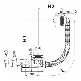 Сифон для ванны AlcaPlast Click-Clack чёрный матовый A507BLACK