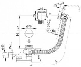 Сифон для ванны AlcaPlast с напуском воды через перелив бронза-антик A564ANTIC