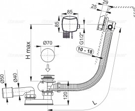 Сифон для ванни AlcaPlast з напуском води через перелив хром A565CRM1-120