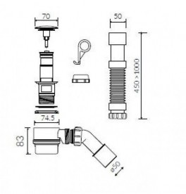 Сифон для ванни Marmorin з вбудованим переливом латунь/пластик хром SBKO