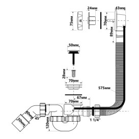 Сифон для ванны McAlpine HC-31S1 автомат полнопроходной с латунной накладкой 1 1/2х40/50 мм А0047314