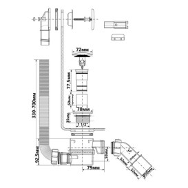Сифон для ванны/поддона McAlpine HC2600CL Clik-Clak с латунной накладкой 70*40/50мм А0047311