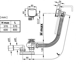 Сифон для ванны Ravak 800 B S/R с наполнением через перелив хром X01504