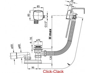 Сифон для ванны Ravak 800 C-C S/R с наполнением через перелив механизм Click Clack хром X01505