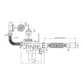 Сифон с переливом для ванны Kroner KRP BS03 1½х40/50 с ревизией пластик/нержавеющая сталь CV032063