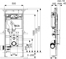 Система инсталляции для подвесного унитаза TECE TECElux 1120 мм с регулировкой высоты с системой очистки воздуха 9600400