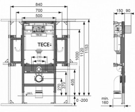 Система инсталляции для подвесного унитаза TECE ТЕСЕprofil 1120 мм для людей с ограниченными физическими возможностями 9300009