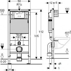 Система инсталляции для подвесного унитаза Geberit Duofix cо встроенным бачком Delta и клавишей Delta50 хром глянцевый 458.126.00.1+115.135.21.1