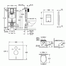 Система инсталляции Grohe Bau Ceramic с подвесным унитазом альпийский белый/хром 39586000