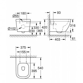 Система инсталляции Grohe Rapid SL с подвесным унитазом и сиденьем UA39538CB0