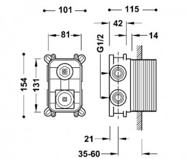 Скрытая часть смесителя для душа Tres Rapid-Box видимые детали золото 20828102OR