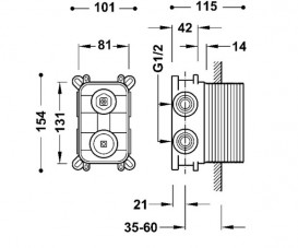 Прихована частина змішувача для душу Tres Rapid-Box видимі деталі матовий чорний 20828101NM