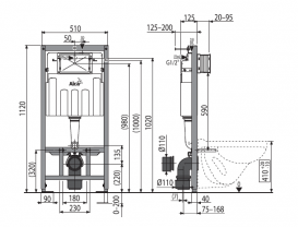 Скрытая система инсталляции AlcaPlast Sádromodul для сухой установки (для гипсокартона) AM101/1120