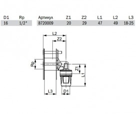 Сквозное угловое присоединение фланцевое Tece TECElogo для фиксации в перегородке 16хRp 1/2