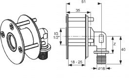 Наскрізне кутове з'єднання для фіксації в перегородці TECE TECEflex 16х1 / 2 бронза 708705