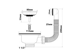 Слив для кухонной мойки McAlpine 113 мм х 1½ с круглым переливом черный матовый FSW50P-POL-25-MB