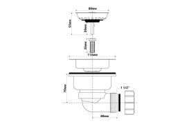 Слив для кухонной мойки McAlpine 113 мм х 1½ угол 90° хром HC162-SS