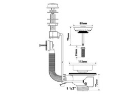 Слив для кухонной мойки McAlpine автомат с квадратным переливом PUFS113R-CP