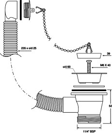 Злив для раковини McAlpine з переливом поліпропілен хром FVW1PC-В-25