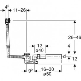 Слив для ванны Geberit d52 с поворотным механизмом  и подводом 150.700.00.6