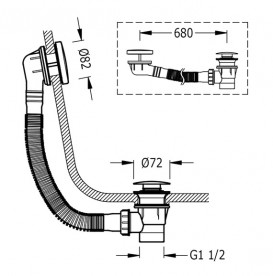 Слив для ванны Tres с переливом и системой Click-Clack сталь 03453420AC