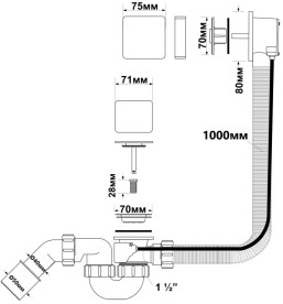 Злив-перелив для ванни McAlpine автомат хром HC31SQ-CBS1-1M