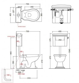 Зливний бачок підвісний для унітазу низький Kerasan Retro прямокутний чорний 107204