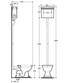 Зливний бачок підвісний для унітазу високий Kerasan Retro прямокутний чорний 108004