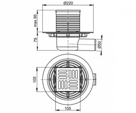 Зливний трап AlcaPlast 105 × 105 мм з гратами бічний стік APV1321