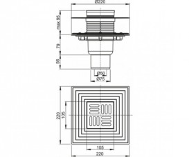 Зливний трап AlcaPlast 105 × 105 мм з гратами прямий стік APV4344