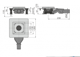 Зливний трап AlcaPlast 130 × 130 мм бічний стік без pешеткі APV110