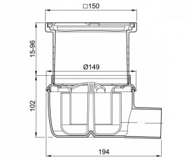 Зливний трап для душу ACO Easy Flow 150х150 мм горизонтальний випуск сірий / чорний 2500.05.77