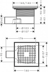 Зливний трап для душу Hansgrohe RainDrain Point 150х150 мм матова нержавіюча сталь 56248800