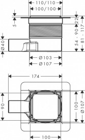 Сливной трап для душа Hansgrohe RainDrain Brilliance 100х100 мм матовая нержавеющая сталь 56250800