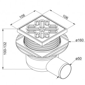 Зливний трап для душу Prevex зі сталевою решіткою 106x106 мм C213N-01